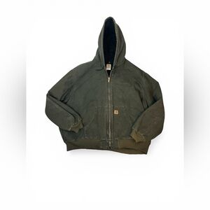 Carhartt J130 Duck Jacket Green Quilt Lined Distressed Workwear 5XL Vintage
